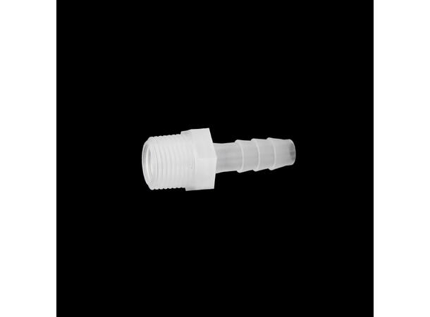 Barb adapter, 3/8" NPT to 10mm PP, semi-transparent 