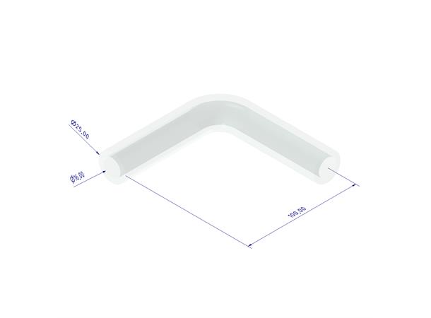 Silicone elbow, 90°, 16x25mm, semi-clear 100x100mm 